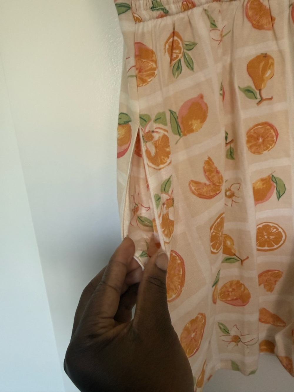 Orange Pear Floral Mini Dress with Pockets and Plaid Detail - Picture 3 of 6